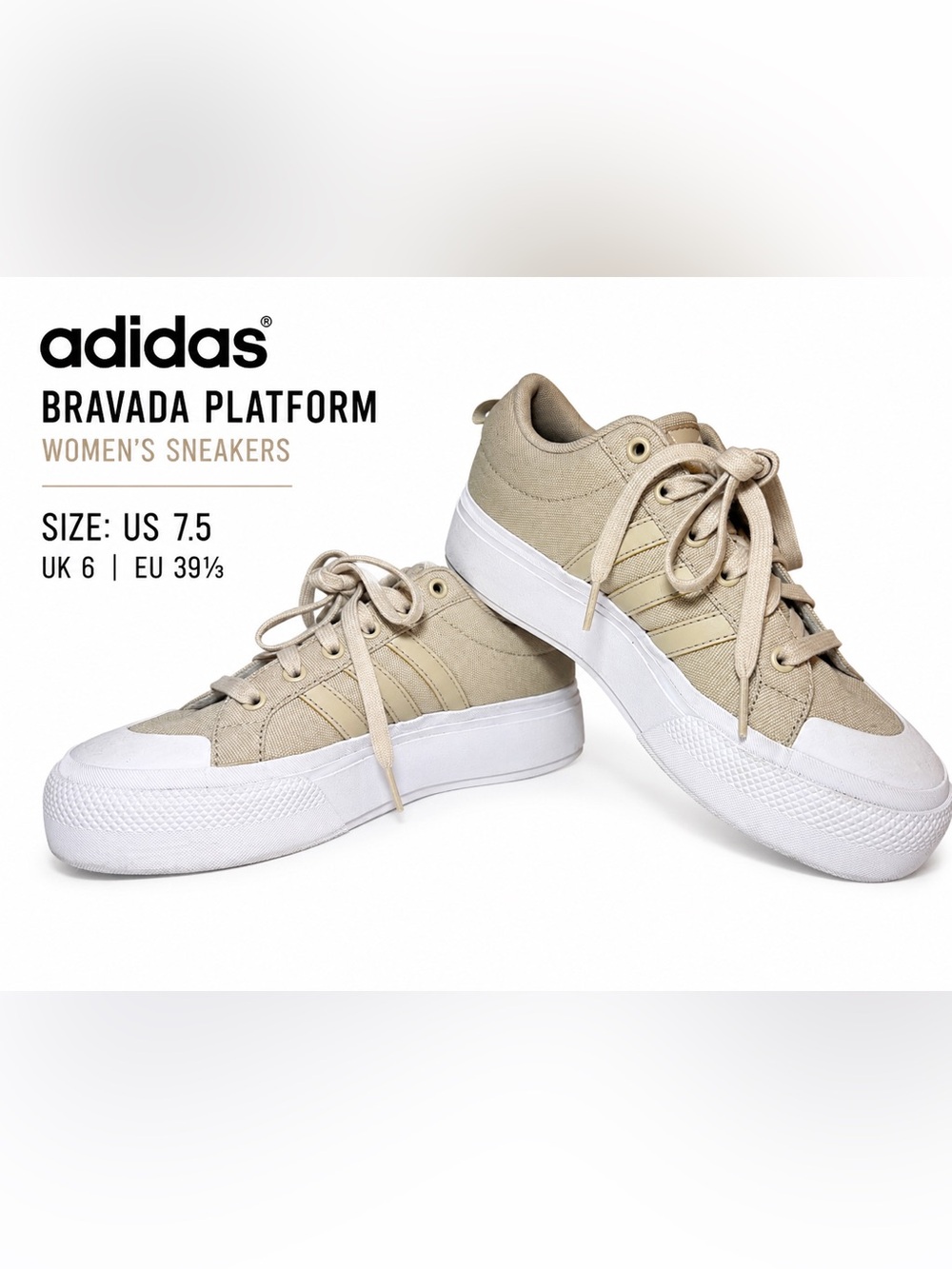 Adidas Bravada Platform Sneakers US 7.5 Neutral Beige Canvas Streetwear Shoes